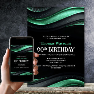 Moderne schwarze und grüne 90. Geburtstagsfeier Einladung