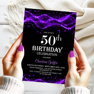 Moderne Schwarze und Lila 50. Geburtstagsparty Einladung