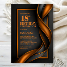 Moderne schwarze und orange 18. Geburtstagsfeier