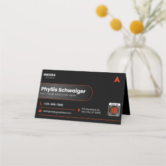Moderne schwarze und orange Visitenkarte mit QR-Co Treuekarte