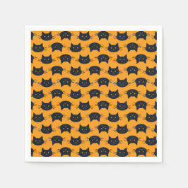 Moderne schwarze und orangefarbene Halloween-Katze Serviette