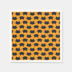 Moderne schwarze und orangefarbene Halloween-Katze Serviette