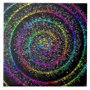 Moderne schwarze und Regenbogen-Spiral-Punkte Fliese