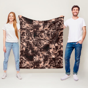 Moderne schwarze und roségoldene Marmoroptik Fleecedecke