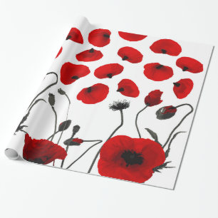 Moderne schwarze und rote Blumen und Blumenblätte Geschenkpapier