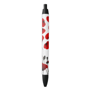 Moderne schwarze und rote Blumen und Blumenblätte Kugelschreiber