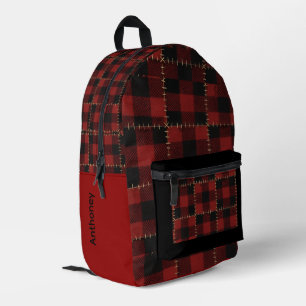 Moderne schwarze und rote Buffalo-Karierung Bedruckter Rucksack