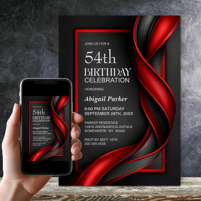 Moderne schwarze und rote Geburtstagsfeier Einladung (Von Creator hochgeladen)