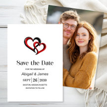 Moderne schwarze und rote Herzen Hochzeit - Termin