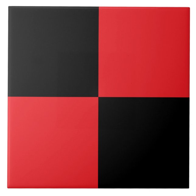 Moderne schwarze und rote karierte Keramikfliese (Vorderseite)
