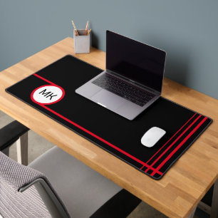 Moderne schwarze und rote monogrammierte schreibtischunterlage