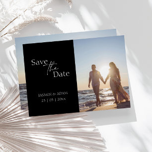 Moderne Schwarze und Silberne Foto-Save-the-Date-K Folieneinladung