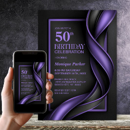 Moderne schwarze und violette 50. Geburtstagsfeier Einladung