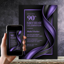 Moderne schwarze und violette 90. Geburtstagsfeier