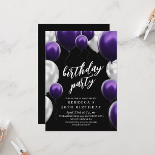 Moderne schwarze und violette Luftballons zum 50. Einladung