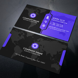 Moderne schwarze und violette Weltkarte Corporate Visitenkarte