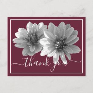 Moderne schwarze und weiße Dahlie Botanisch Danke Postkarte