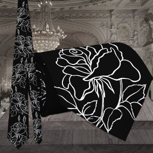 Moderne schwarze und weiße Gartenrosen Hochzeit Krawatte