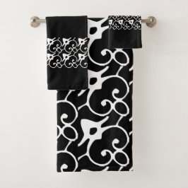 Moderne schwarze und weiße Polka-Punkte Badhandtuch Set