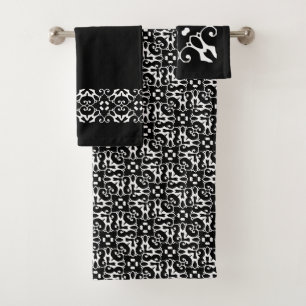 Moderne schwarze und weiße Polka-Punkte Badhandtuch Set