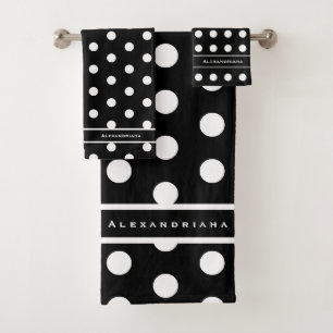 Moderne schwarze und weiße Polka-Punkte Badhandtuch Set