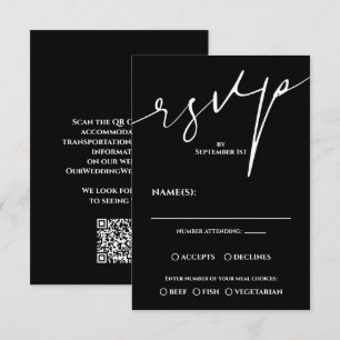 Moderne schwarze und weiße QR-Code-Hochzeit RSVP Karte