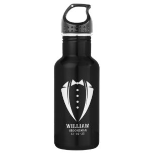 Moderne schwarze und weiße Smoking-Trauzeugin-Gesc Edelstahlflasche
