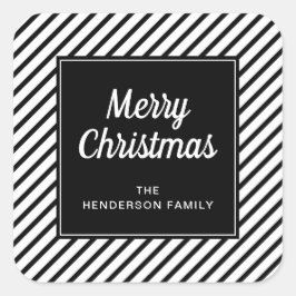 Moderne schwarze und weiße Streifen frohe Weihnach Quadratischer Aufkleber