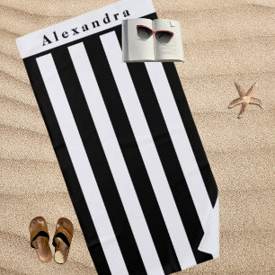 Moderne schwarze und weiße Streifen Strandtuch