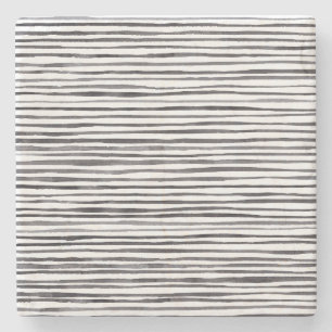 Moderne schwarze und weiße Streifen Wasserfarbe   Steinuntersetzer