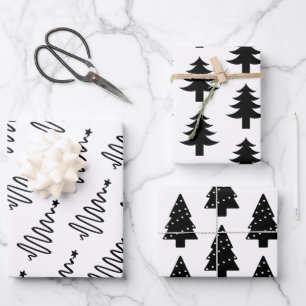 Moderne schwarze und weiße Weihnachtsbaumen Gesche Geschenkpapier Set