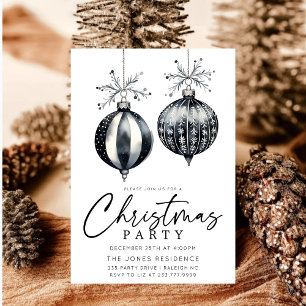 Moderne schwarze und weiße Weihnachtsdeko-Party Einladung