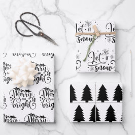Moderne schwarze und weiße Weihnachtszitate Baumge Geschenkpapier Set