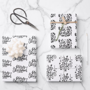 Moderne schwarze und weiße Weihnachtszitate Geschenkpapier Set