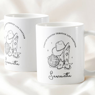 Moderne schwarze und weiße westliche Disco-Kuhgirl Kaffeetasse