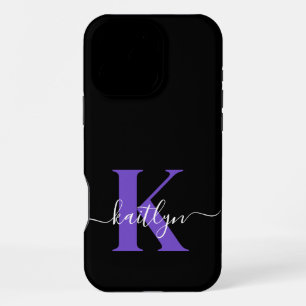 Moderne schwarze violette Schriftmonogramm iPhone 16 Pro Max Hülle