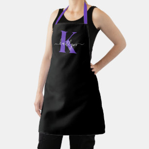 Moderne schwarze violette Schriftmonogramm Schürze