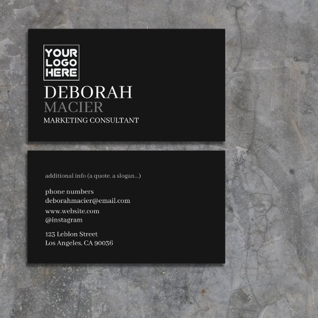 Moderne schwarze Visitenkarte mit Logotypbild (Von Creator hochgeladen)