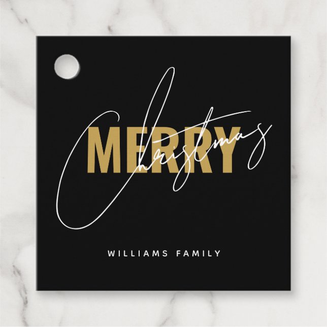 Moderne schwarze Weihnachtsschrift Geschenkanhänger (Vorderseite)