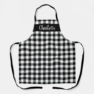 Moderne schwarze weiße Buffalo-Karo-Monogramm Schürze