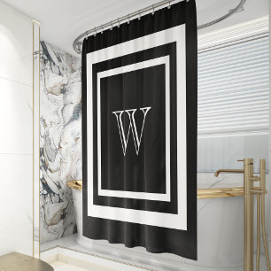 Moderne schwarze weiße gerahmte Monogramm Duschvorhang