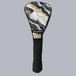 Moderne schwarze weiße goldene Marmor-Personalisie Golf Headcover