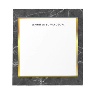 Moderne schwarze weiße Marmor-Monogramm-Name-Notiz Notizblock