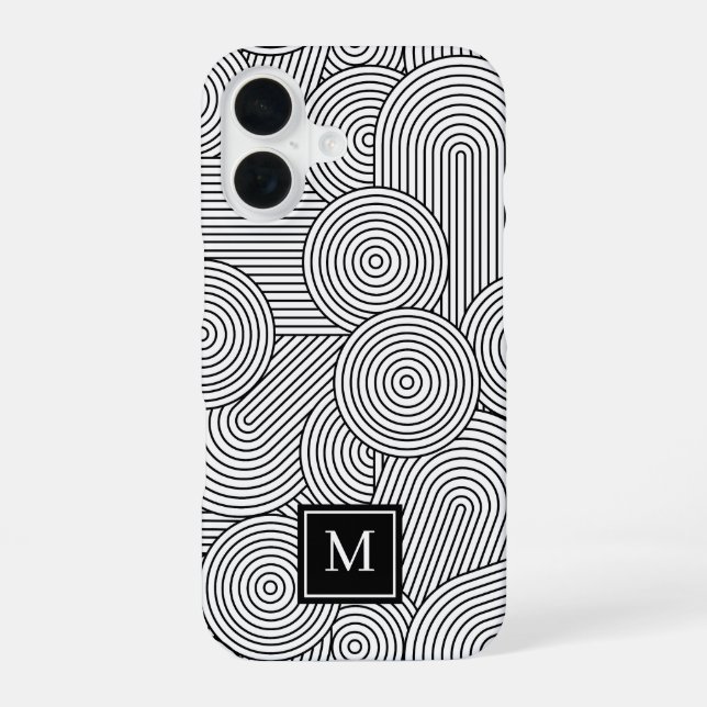 Moderne schwarze weiße monogrammierte Initiale im  iPhone 16 Hülle (Rückseite)