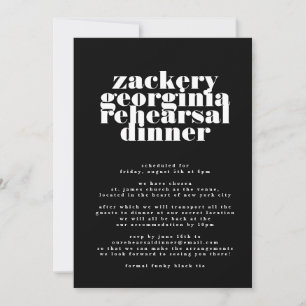 Moderne schwarze weiße Probe-Dinner-Einladung im k Einladung