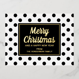Moderne schwarze weiße Tupfen Frohe Weihnachten Go Folien Feiertagspostkarte