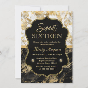 Moderne schwarze, weiße und goldene Marmor-Sweet-S Einladung
