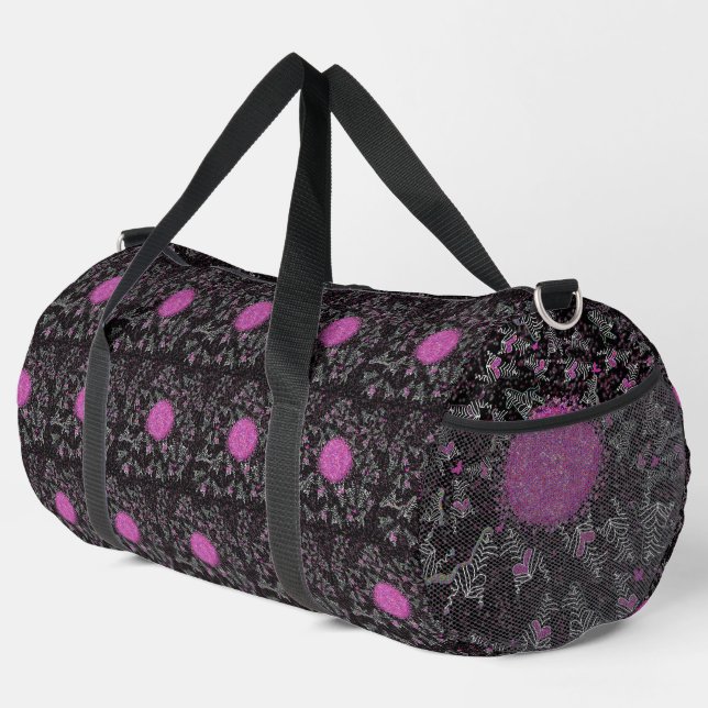 Moderne schwarze weiße und rosa Disco-Zebra Duffle Bag (Rechte Ecke)