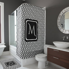 Moderne schwarze weiße verbundene Ringe Monogramm Duschvorhang