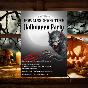 Moderne Schwarze Werwolf-Vollmond-Halloween-Party Einladung